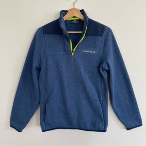 Vineyard Vines Blue Fleece Quarter-Zip with Neon Yellow Accent